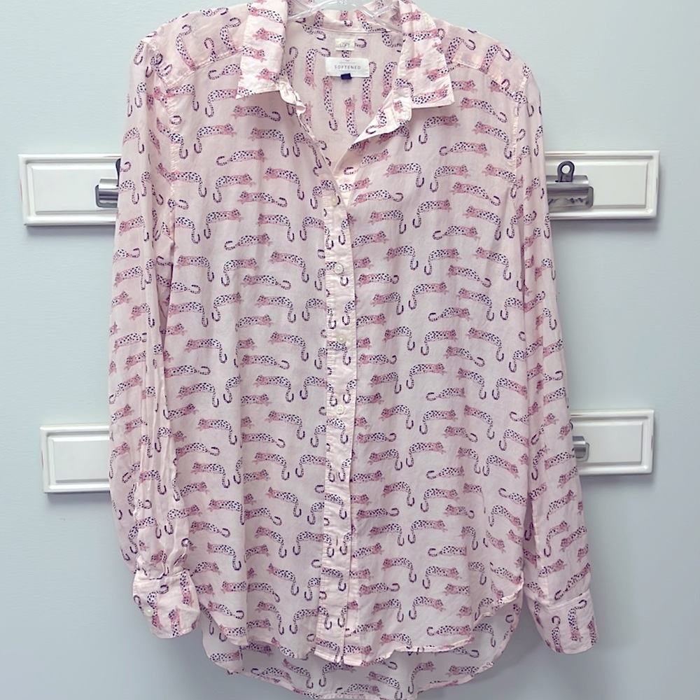 Loft SZ MD Lightweight Leopard Print Cotton Button Down Super Soft Blouse